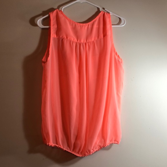 Bright Coral Chiffon Sleeveless Top - Picture 2 of 2